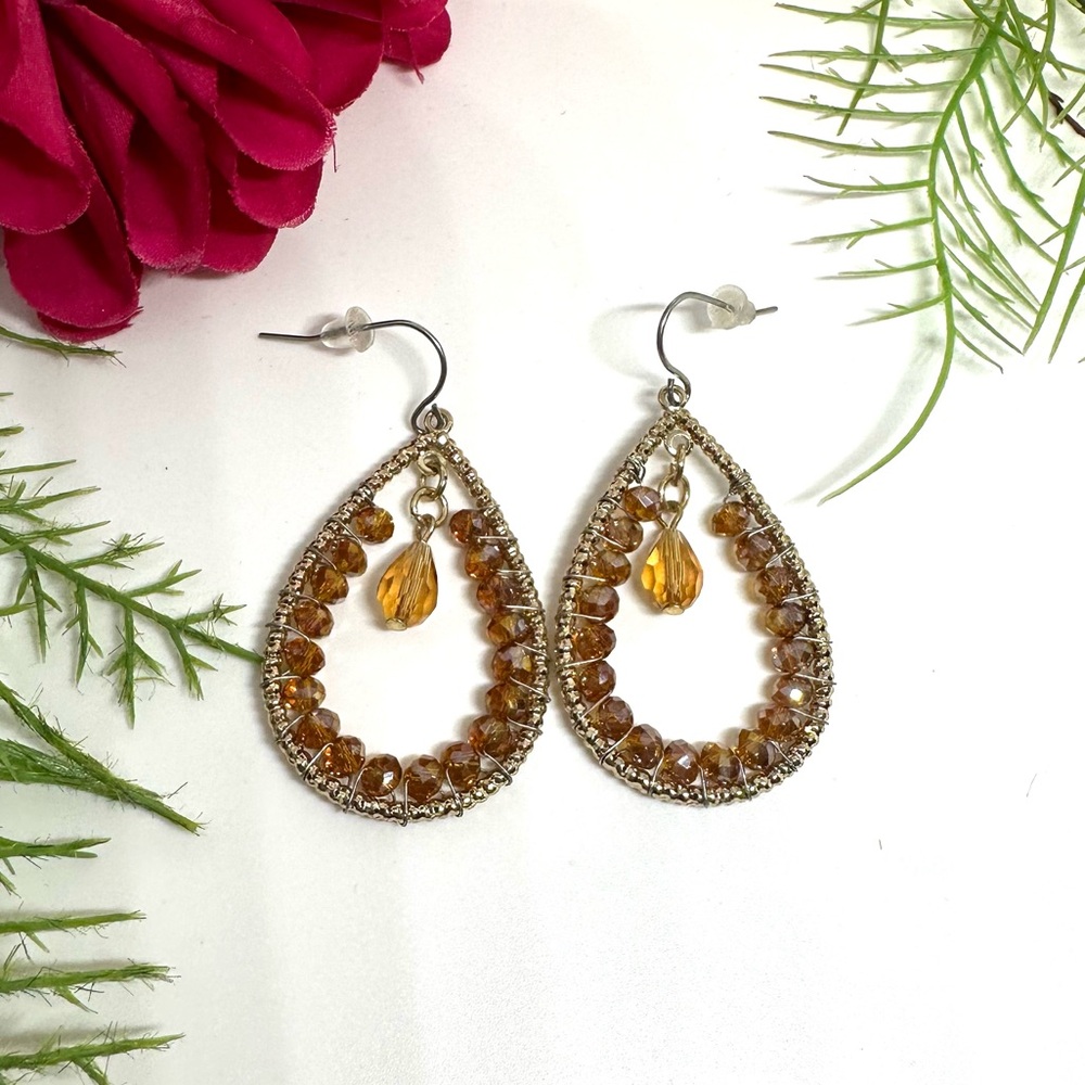 Gorgeous⚜️Champagne Crystal Droplet Hoop Earrings